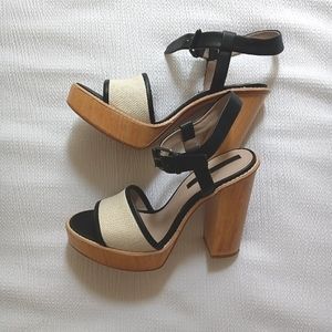 Zara - 💋 Wooden Chunky High Heel Platform Sandals size 39 / 8